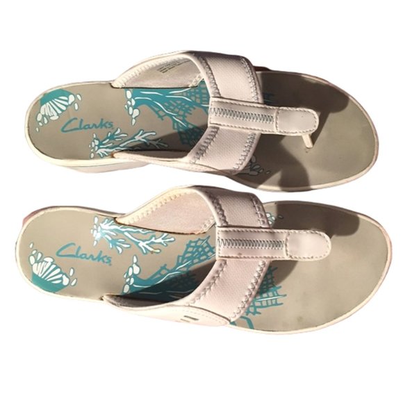 Clarks Shoes - Clarks Sandals Cream with Teal Accent 10 M